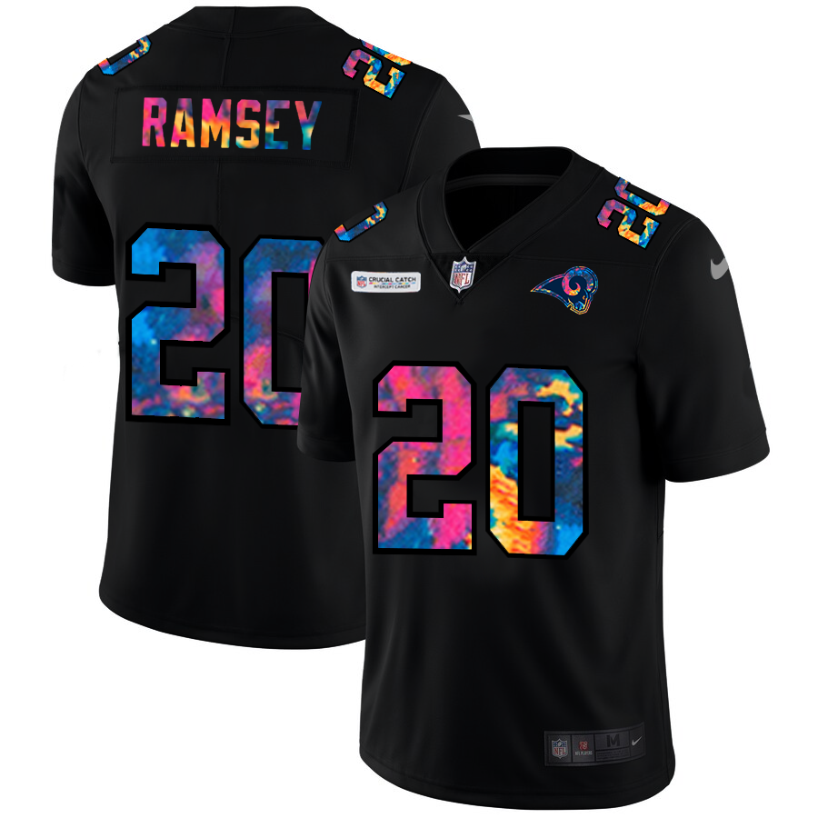 NFL Los Angeles Rams #20 Jalen Ramsey Men Nike MultiColor Black 2020 Crucial Catch Vapor Untouchable Limited Jersey->los angeles rams->NFL Jersey